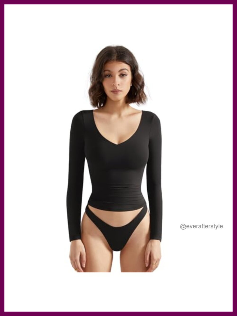 Double Lined V Neck Long Sleeve Crop Tank Top Buttery Soft Slim Fit Going Out